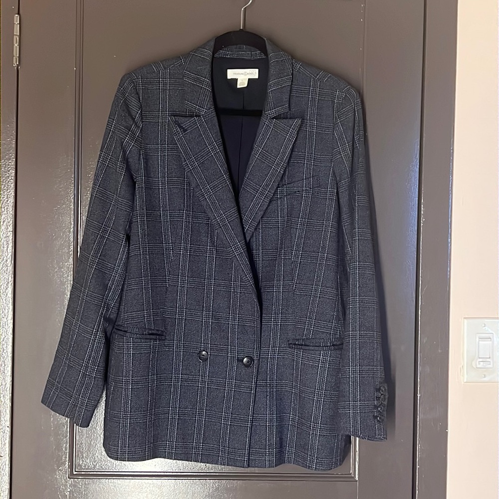 Navy Plaid wool double breasted blazer